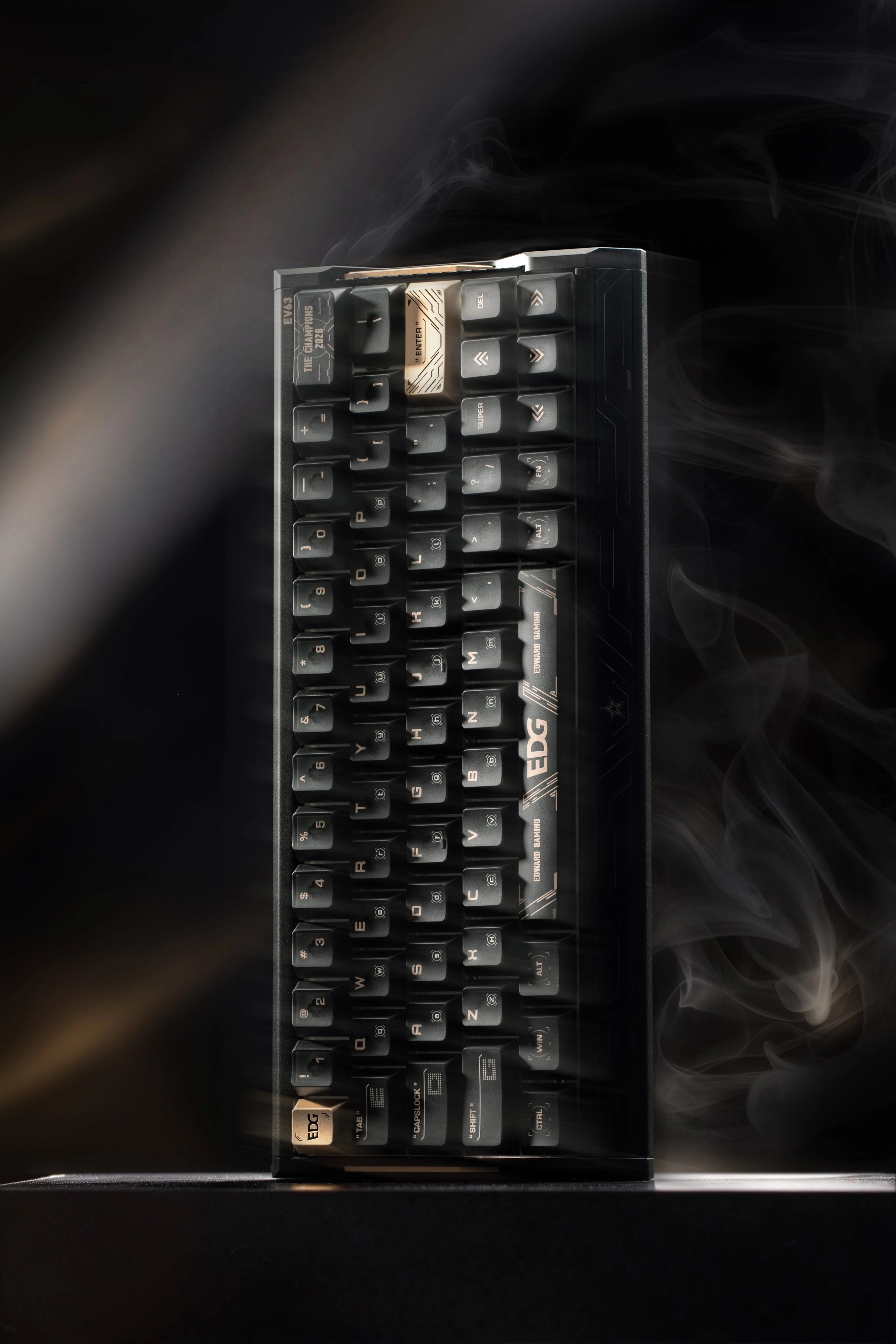 Black and gold EV63 standing in dramatic light