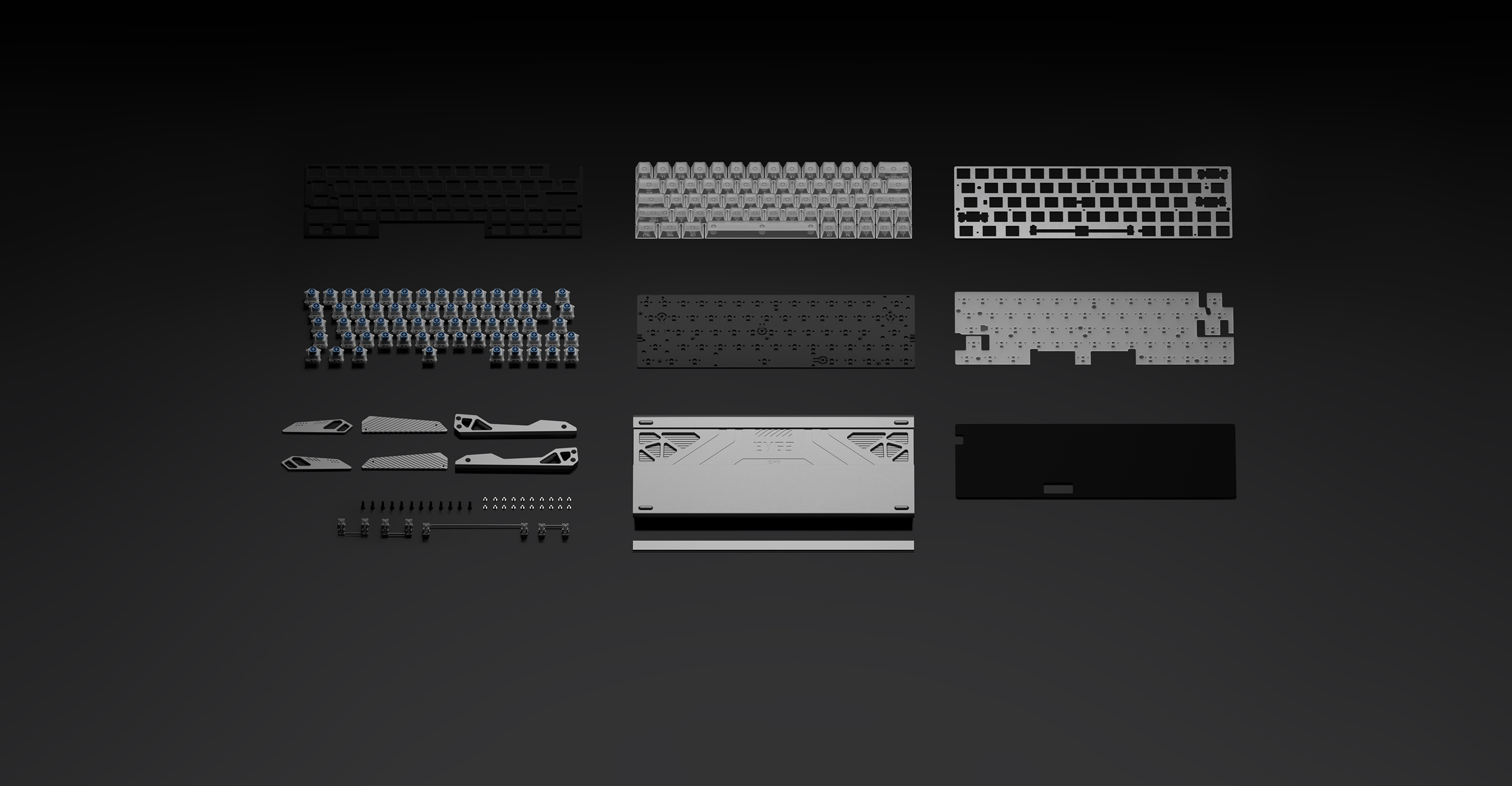 Exploded construction view of the EV63 Esport Tray Mount
