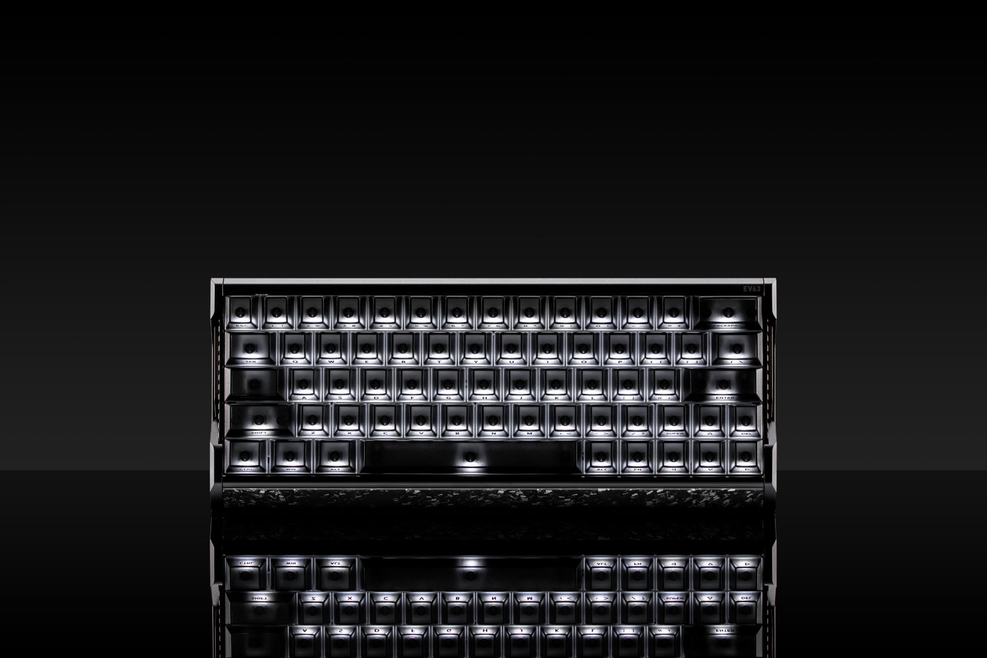 IQUNIX EV63 Dark Side RS Hall Effect keyboard front view on dark background