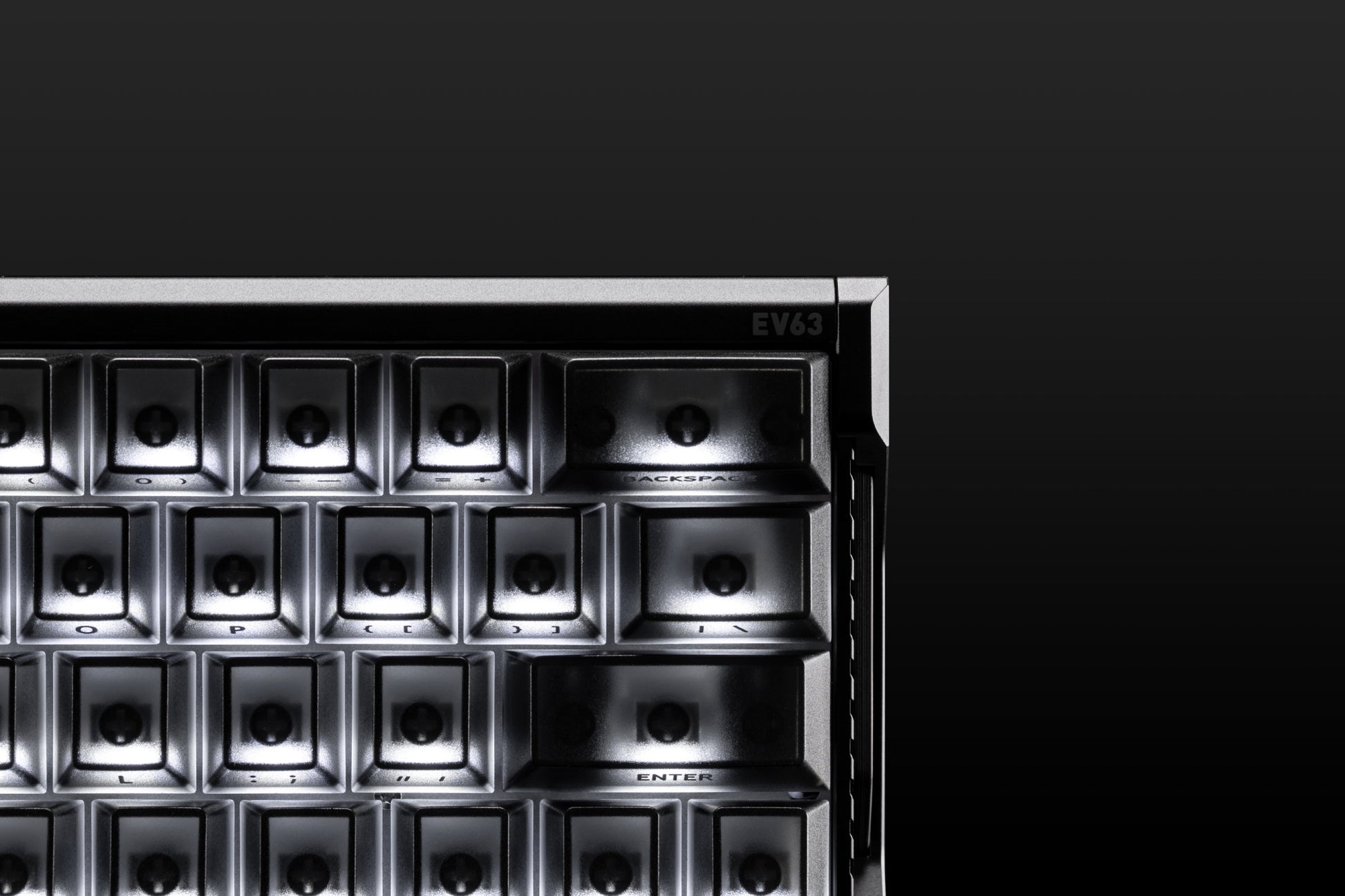 IQUNIX EV63 Dark Side RS keyboard top-right detail